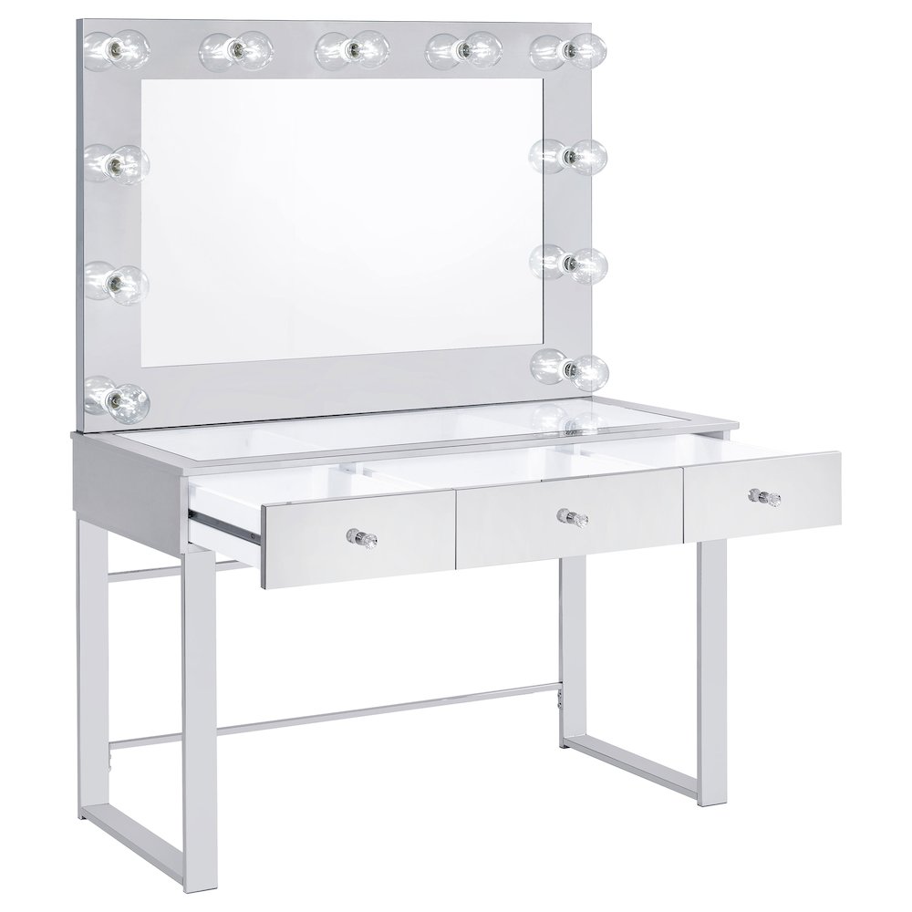 Umbridge 3-drawer Vanity Set with Lighting Chrome and White. Picture 3