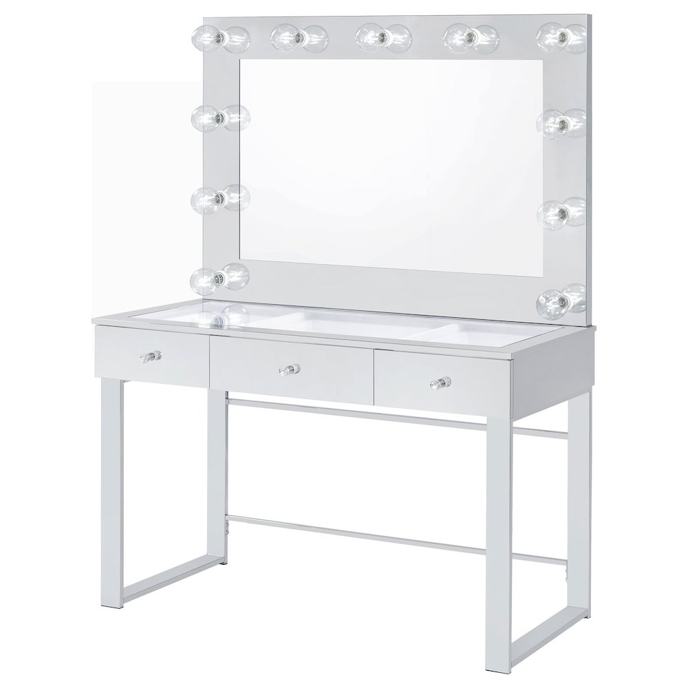 Umbridge 3-drawer Vanity Set with Lighting Chrome and White. Picture 4