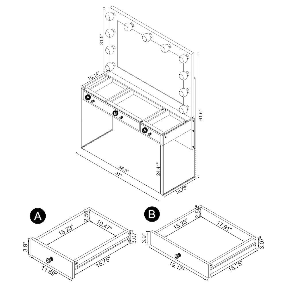 Umbridge 3-drawer Vanity Set with Lighting Chrome and White. Picture 9