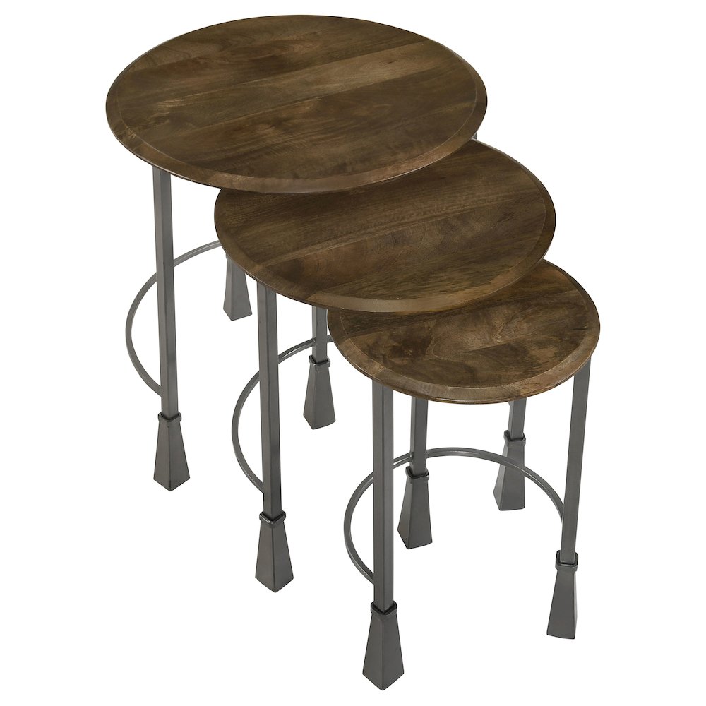 Deja 3-piece Round Nesting Table Set Natural and Gunmetal. Picture 3