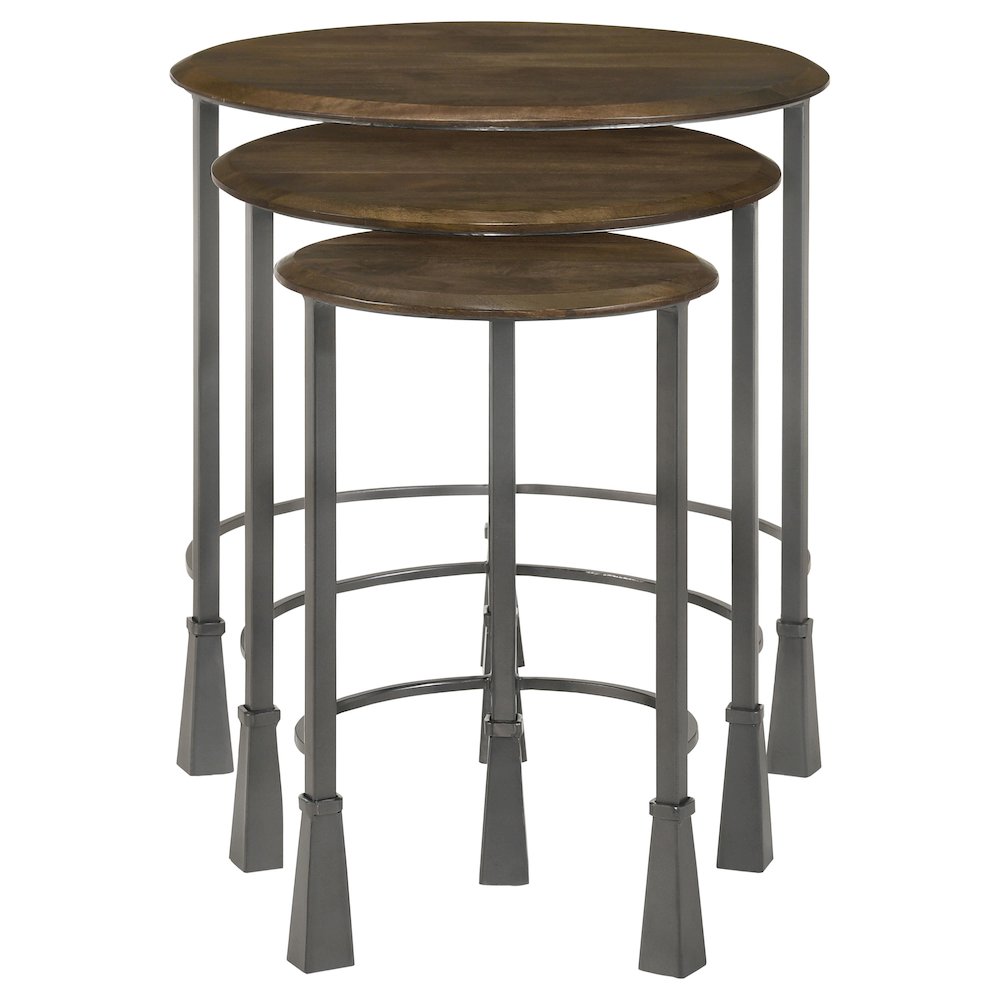 Deja 3-piece Round Nesting Table Set Natural and Gunmetal. Picture 4