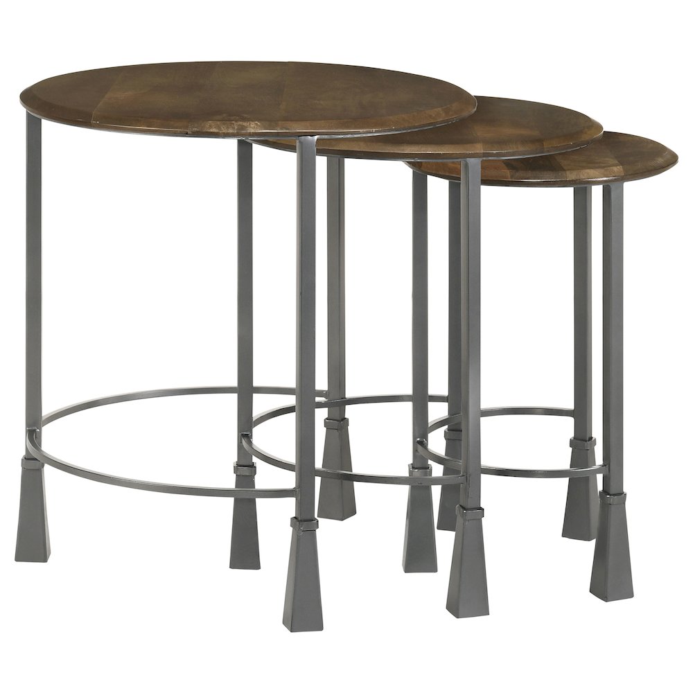 Deja 3-piece Round Nesting Table Set Natural and Gunmetal. Picture 6