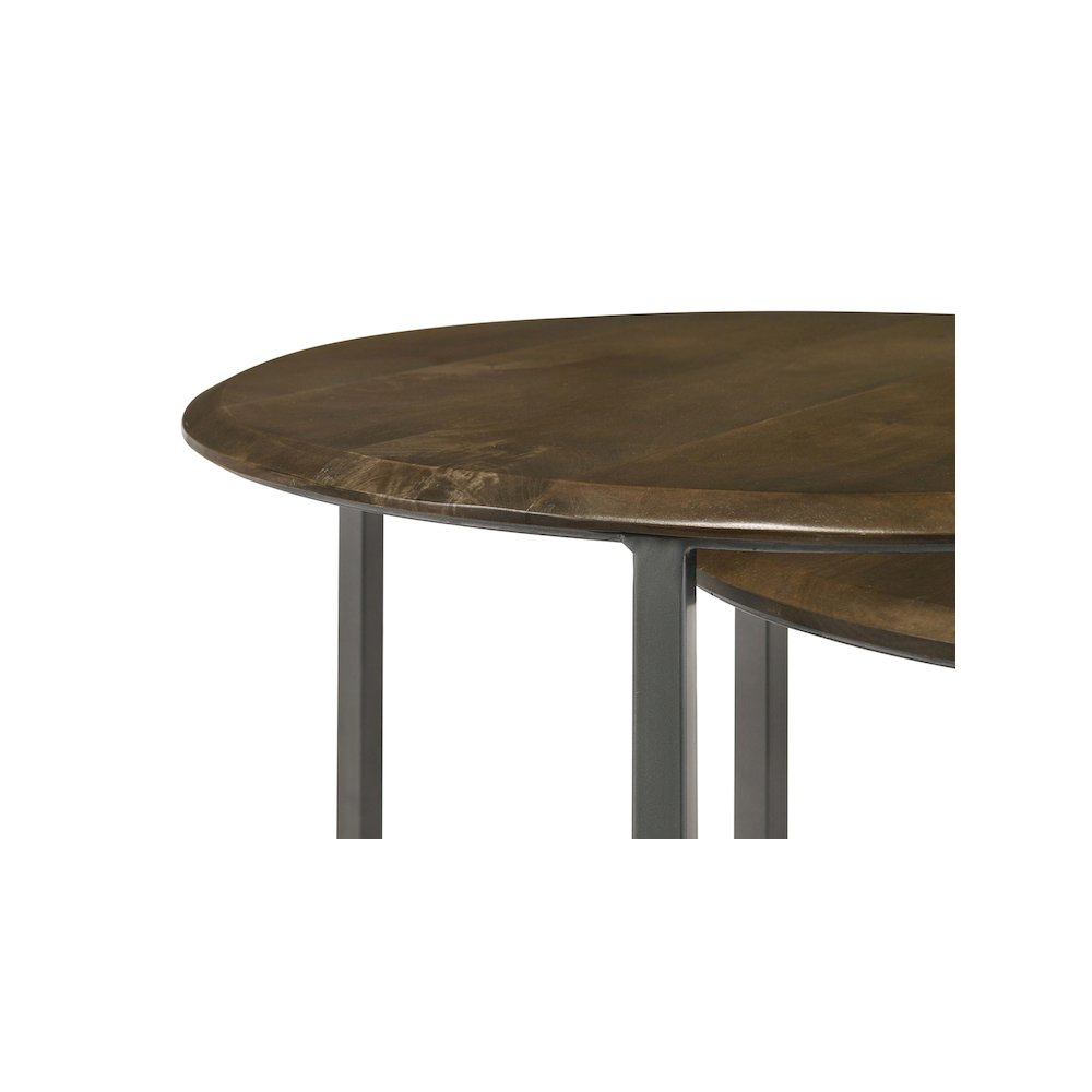 Deja 3-piece Round Nesting Table Set Natural and Gunmetal. Picture 10