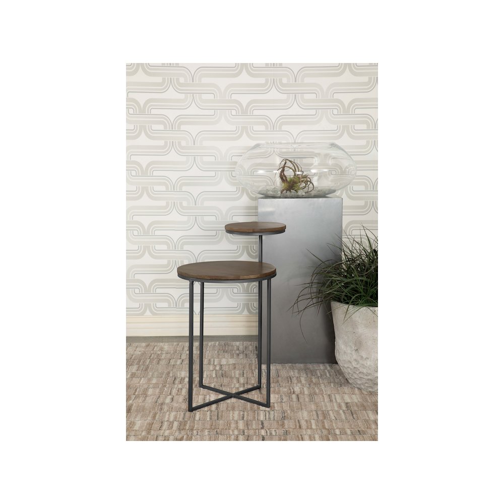 Yael Round Mango Wood Accent Side Table Natural and Gunmetal. Picture 6