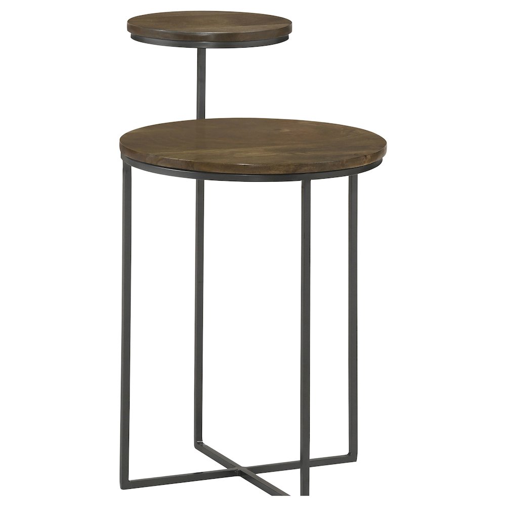 Yael Round Mango Wood Accent Side Table Natural and Gunmetal. Picture 1