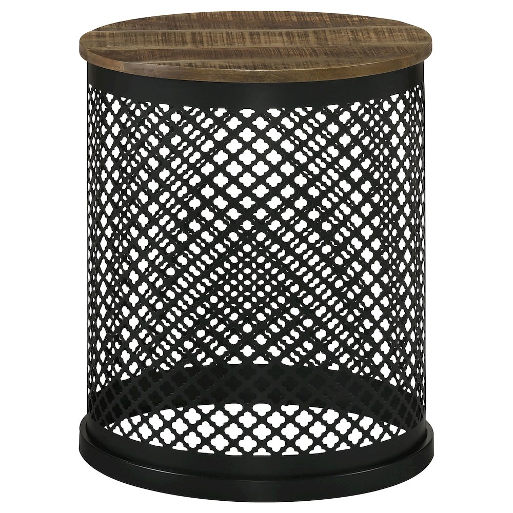 Aurora Round Drum Base Accent Side Table Natural and Black. Picture 1