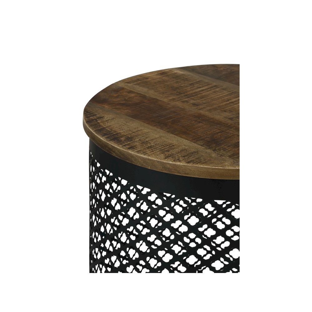 Aurora Round Drum Base Accent Side Table Natural and Black. Picture 7