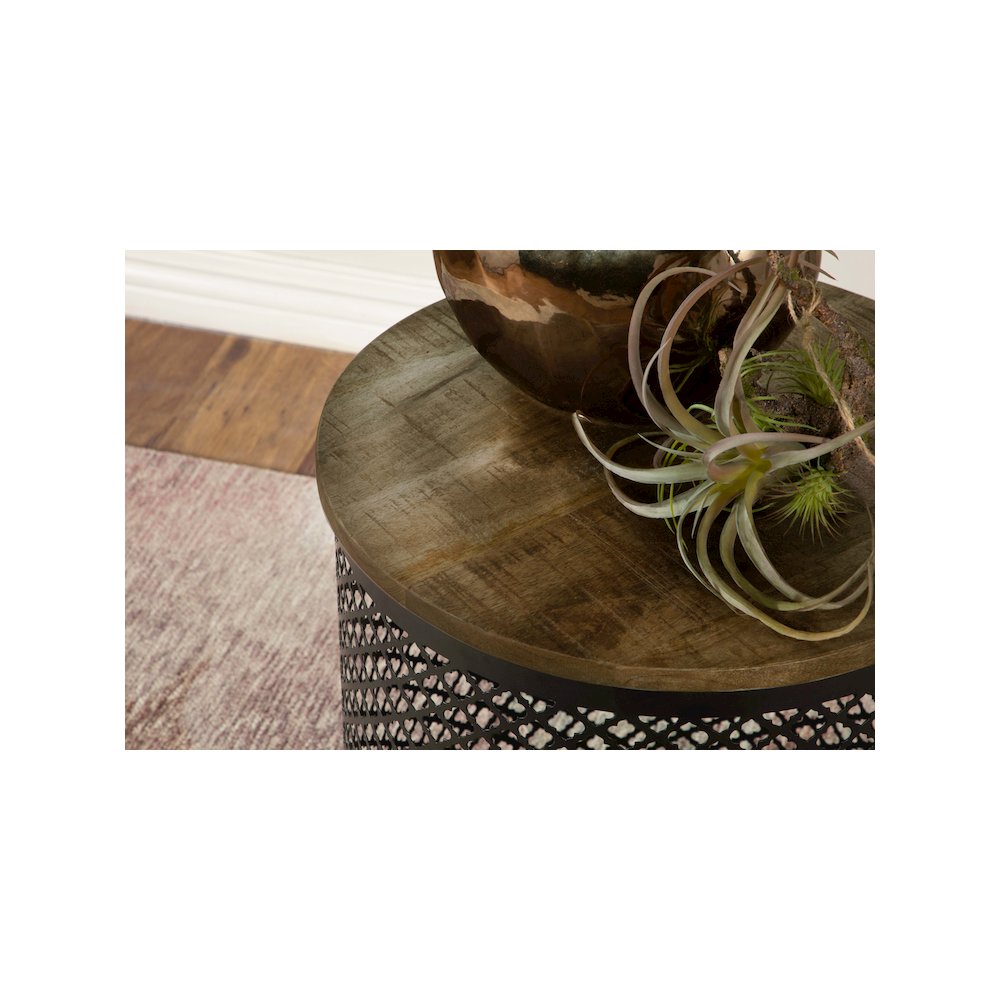 Aurora Round Drum Base Accent Side Table Natural and Black. Picture 8
