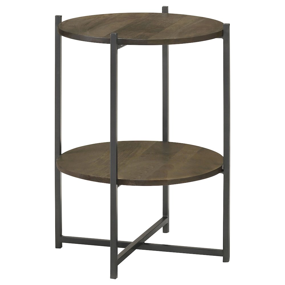 Axel Round Accent Table with Open Shelf Natural and Gunmetal. Picture 1