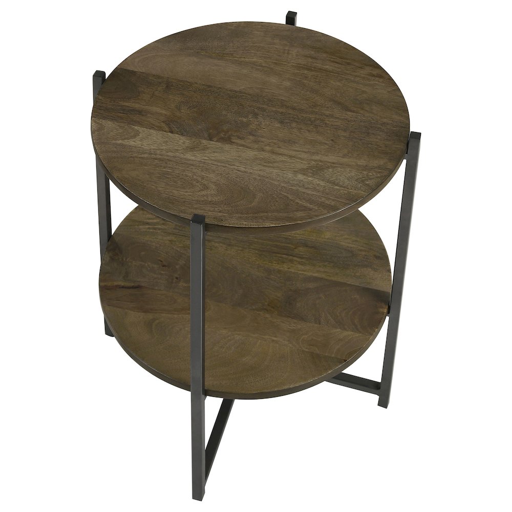 Axel Round Accent Table with Open Shelf Natural and Gunmetal. Picture 3
