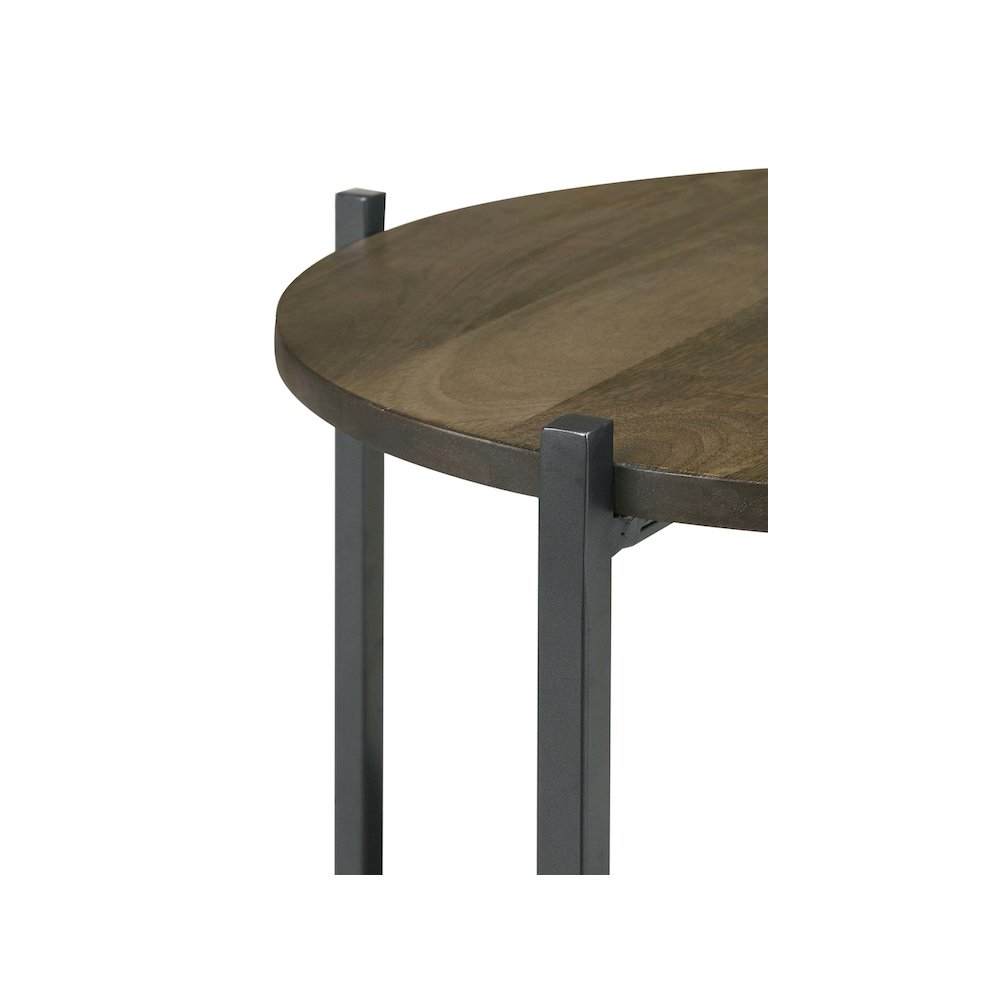 Axel Round Accent Table with Open Shelf Natural and Gunmetal. Picture 7
