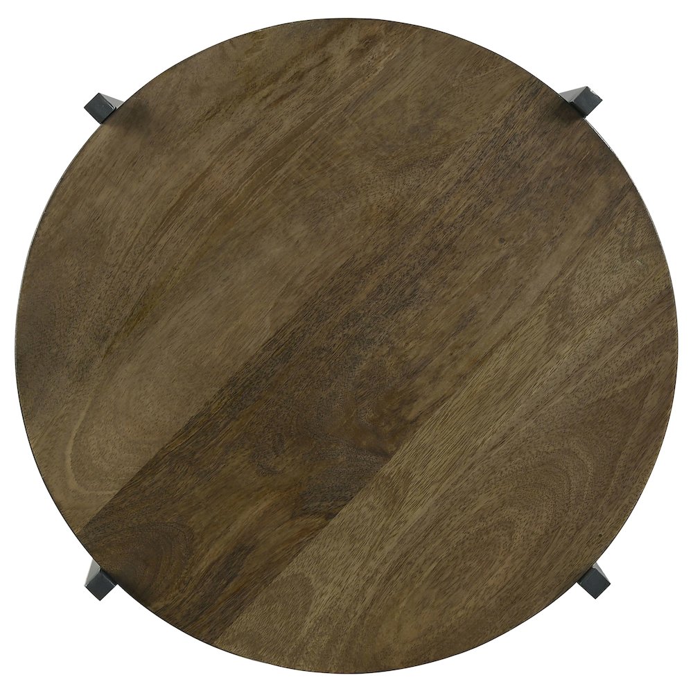 Axel Round Accent Table with Open Shelf Natural and Gunmetal. Picture 6