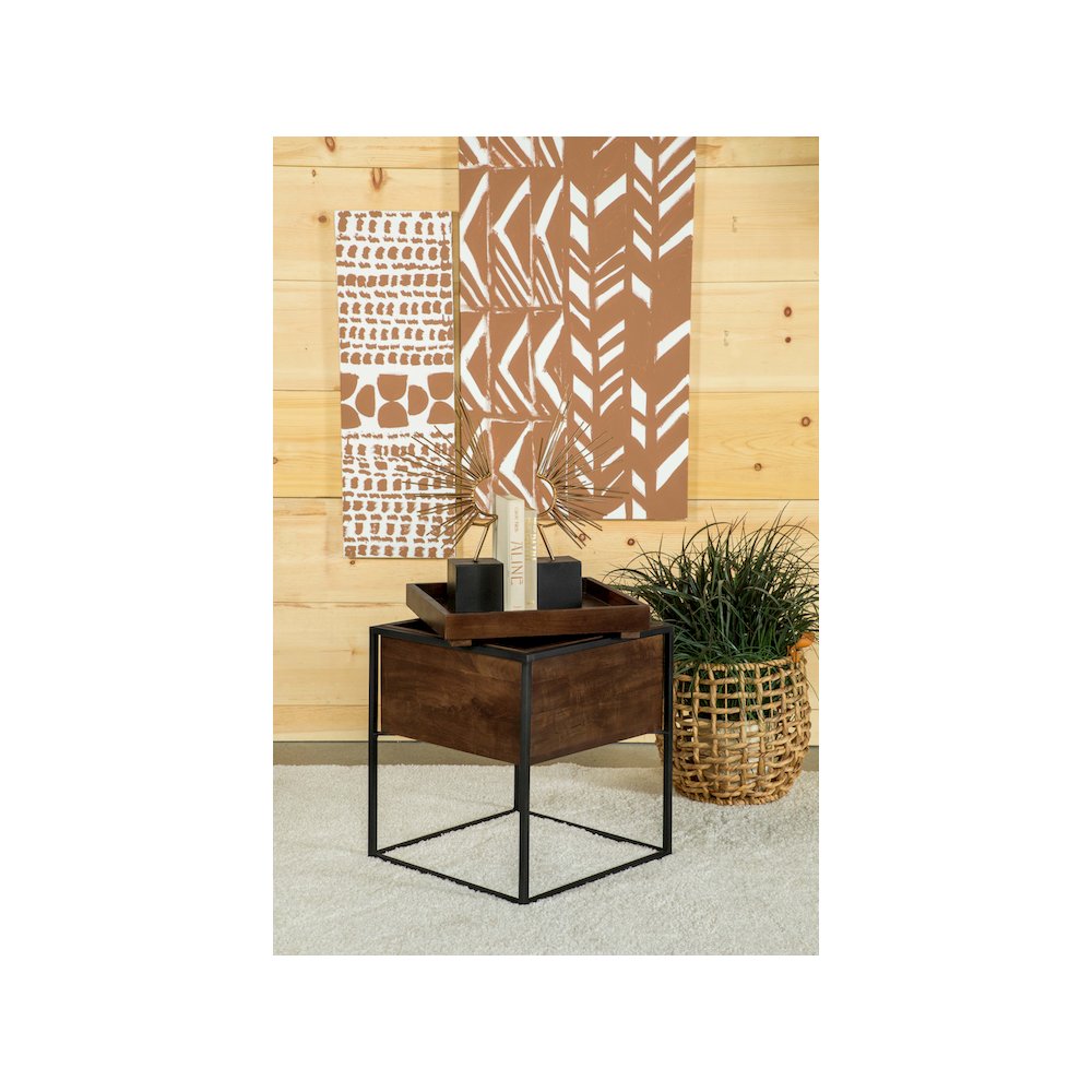 Ondrej Square Accent Side Table Removable Tray Dark Brown. Picture 4