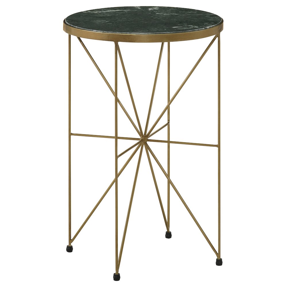 Eliska Round Green Marble Top Accent Side Table Antique Gold. Picture 1