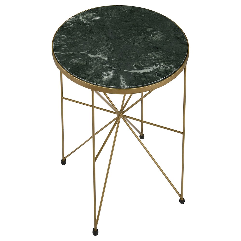Eliska Round Green Marble Top Accent Side Table Antique Gold. Picture 3