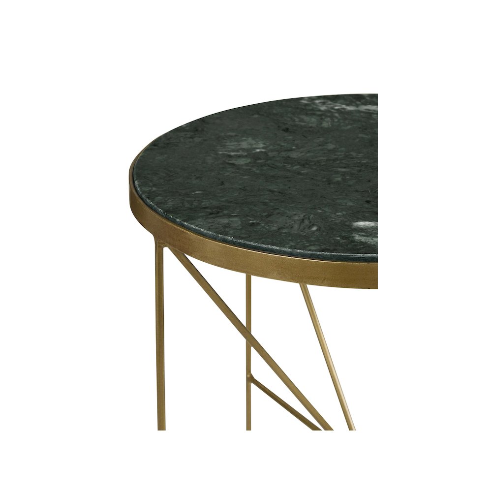 Eliska Round Green Marble Top Accent Side Table Antique Gold. Picture 6