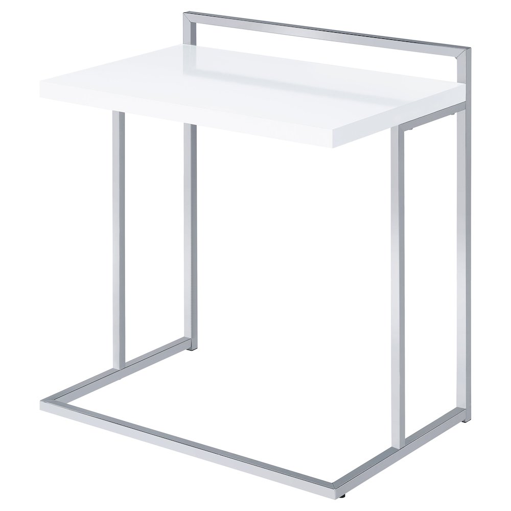 Dani Rectangular C-Shaped Sofa Side Table White High Gloss. Picture 3