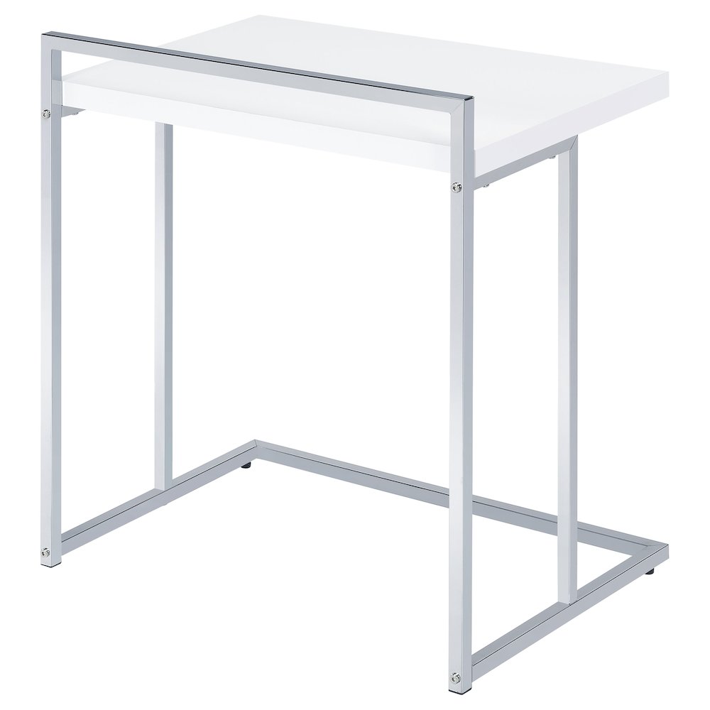 Dani Rectangular C-Shaped Sofa Side Table White High Gloss. Picture 5