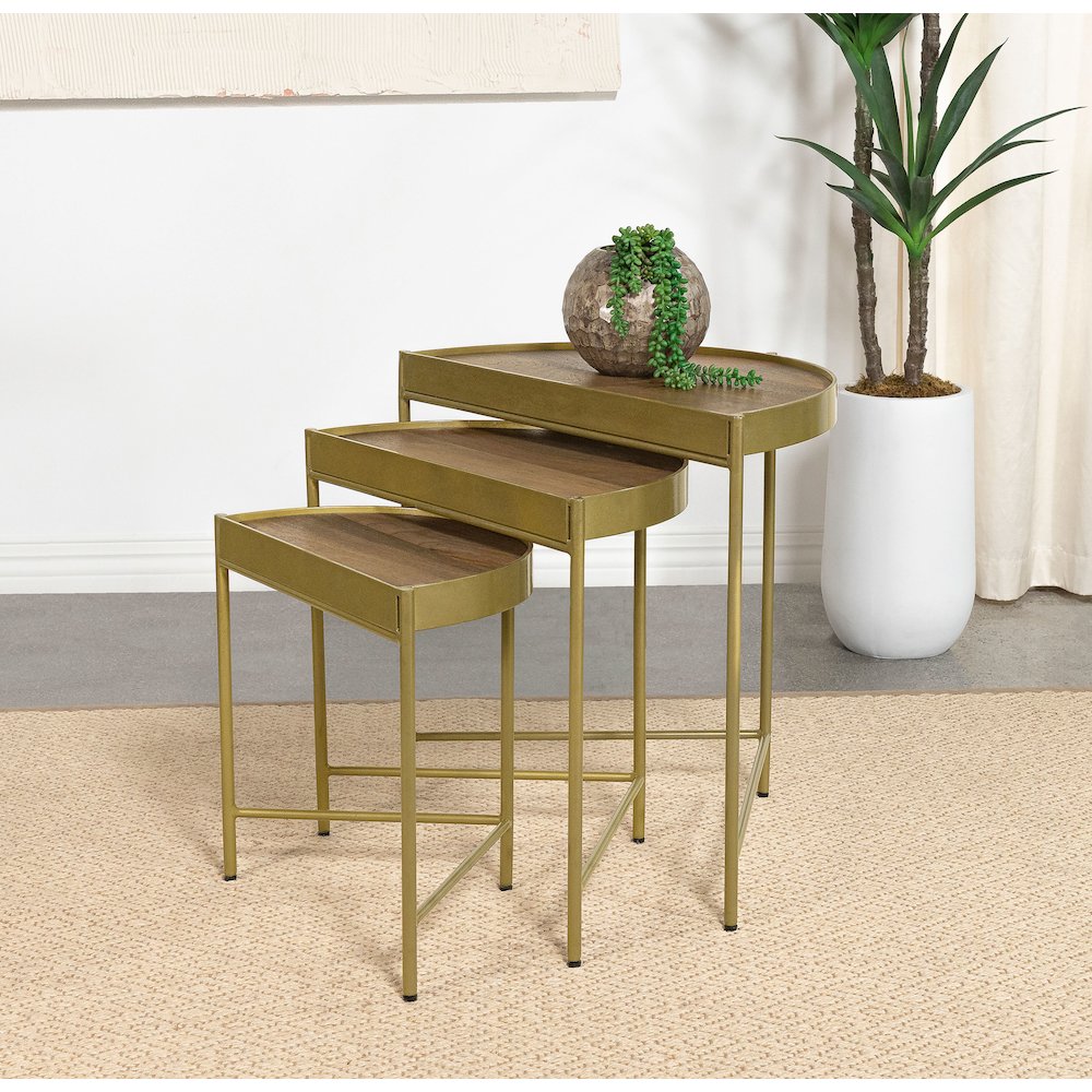 Tristen 3-Piece Demilune Nesting Table Brown and Gold. Picture 6