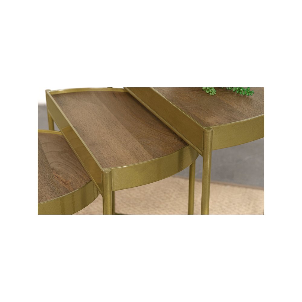 Tristen 3-Piece Demilune Nesting Table Brown and Gold. Picture 8