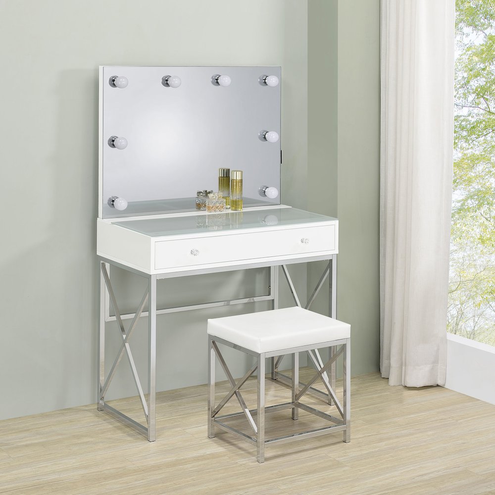 Eliza Vanity Set with Lighting & Stool White and Chrome. Picture 13