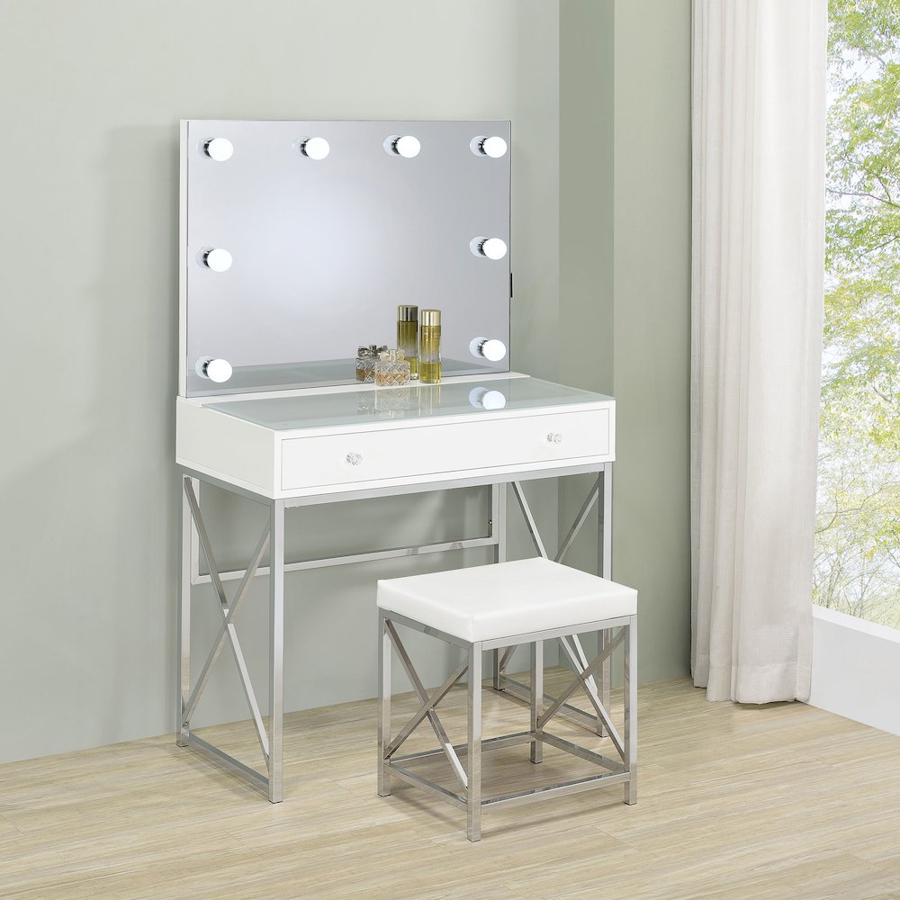 Eliza Vanity Set with Lighting & Stool White and Chrome. Picture 12