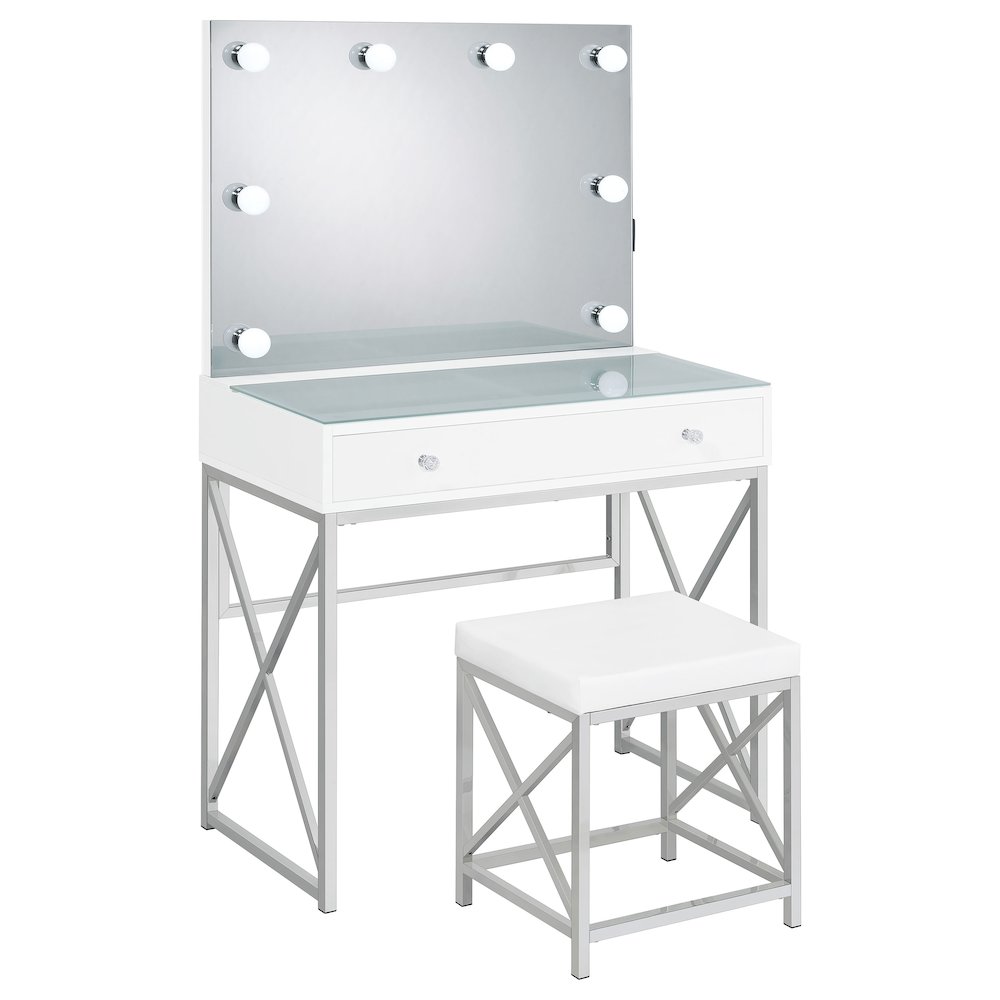 Eliza Vanity Set with Lighting & Stool White and Chrome. Picture 3