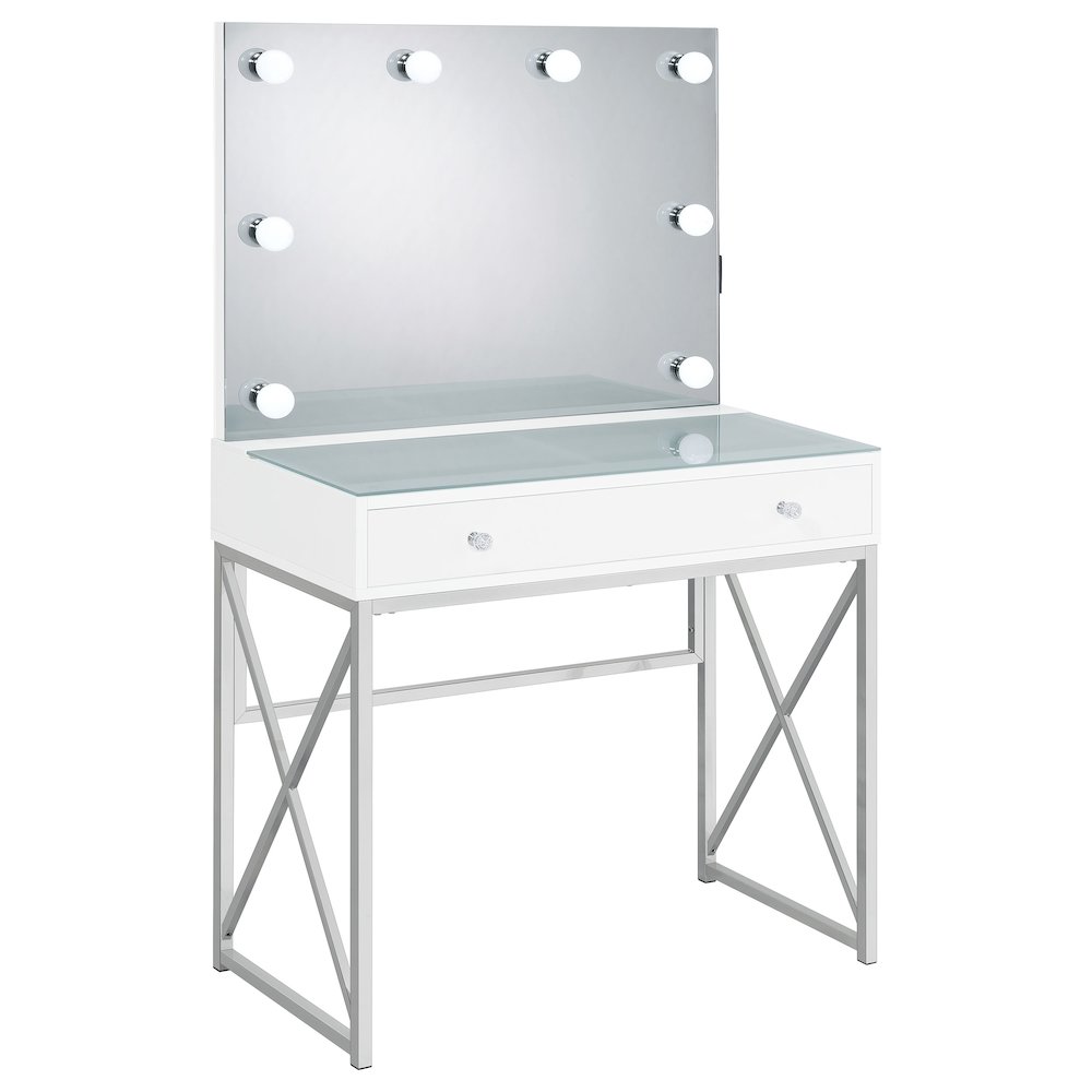 Eliza Vanity Set with Lighting & Stool White and Chrome. Picture 5