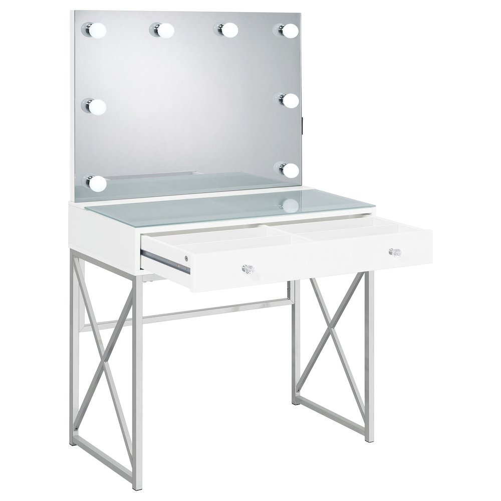 Eliza Vanity Set with Lighting & Stool White and Chrome. Picture 6