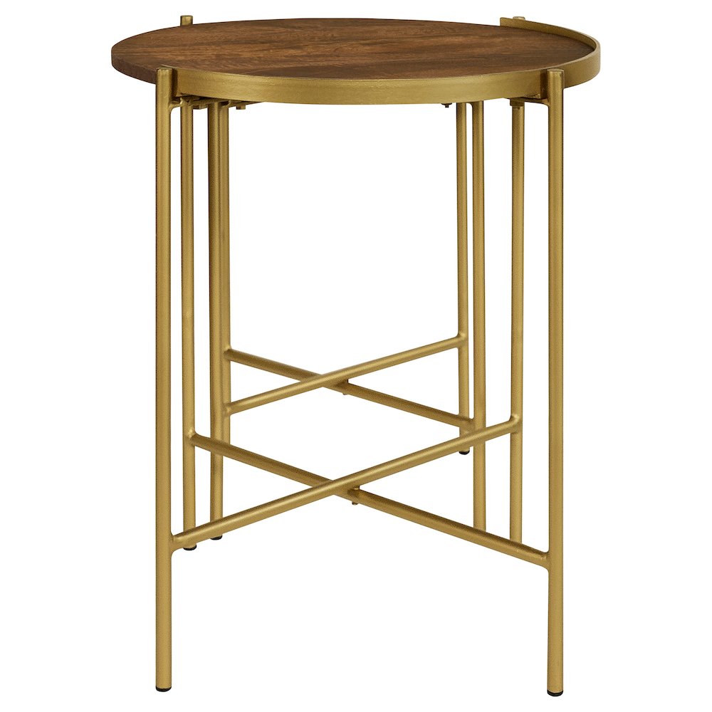 Malka 2-piece Round Wood Nesting Table Dark Brown and Gold. Picture 6