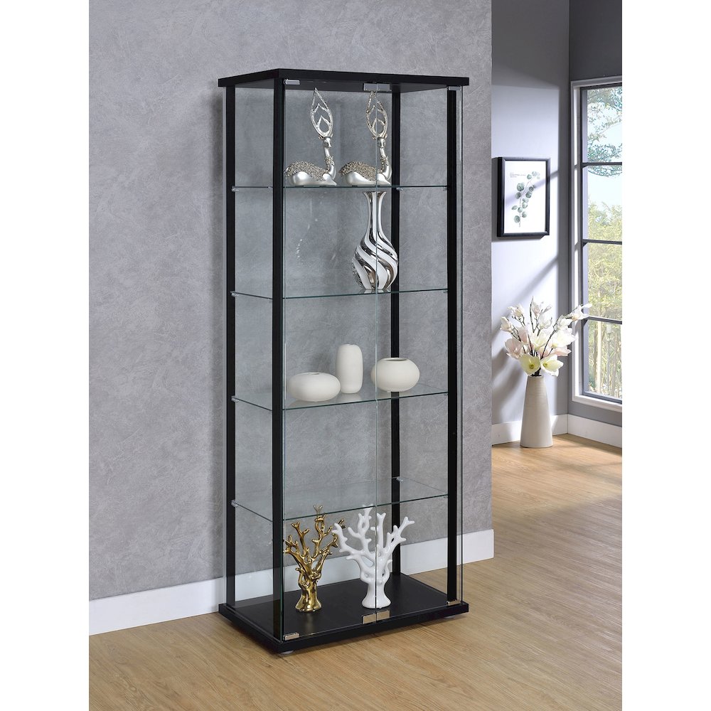 Delphinium 5-shelf Clear Glass Curio Display Cabinet Black. Picture 8