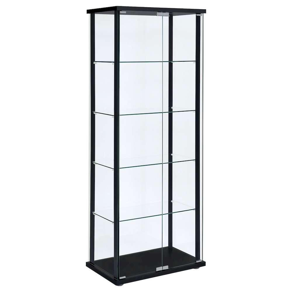 Delphinium 5-shelf Clear Glass Curio Display Cabinet Black. Picture 1