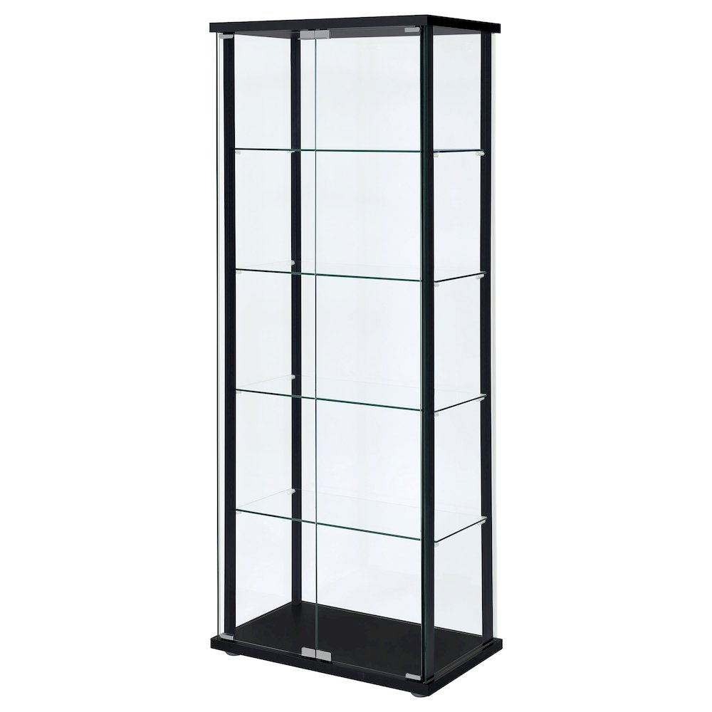 Delphinium 5-shelf Clear Glass Curio Display Cabinet Black. Picture 4