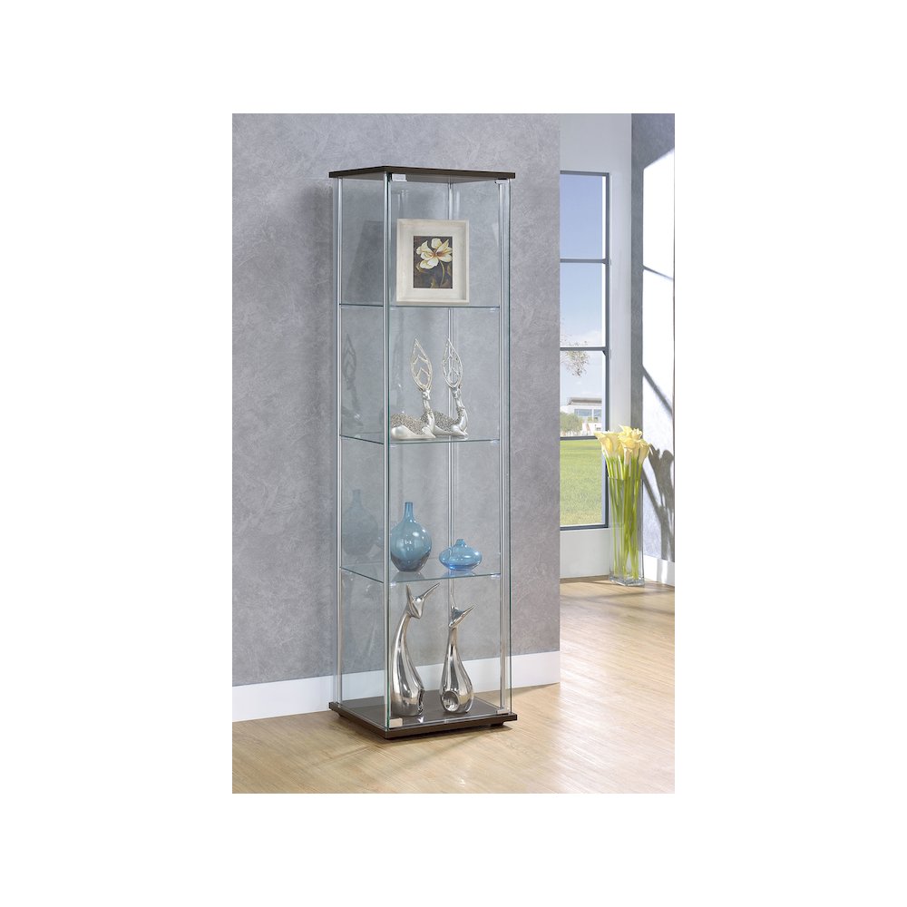 Bellatrix 4-shelf Clear Glass Curio Cabinet Cappuccino. Picture 10
