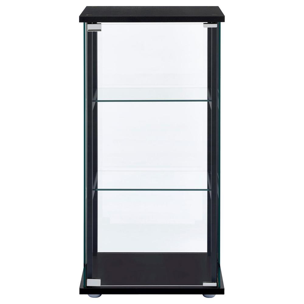 Stylish Black Glass Curio Cabinet with Three Shelves for Displaying Treasures. Picture 2