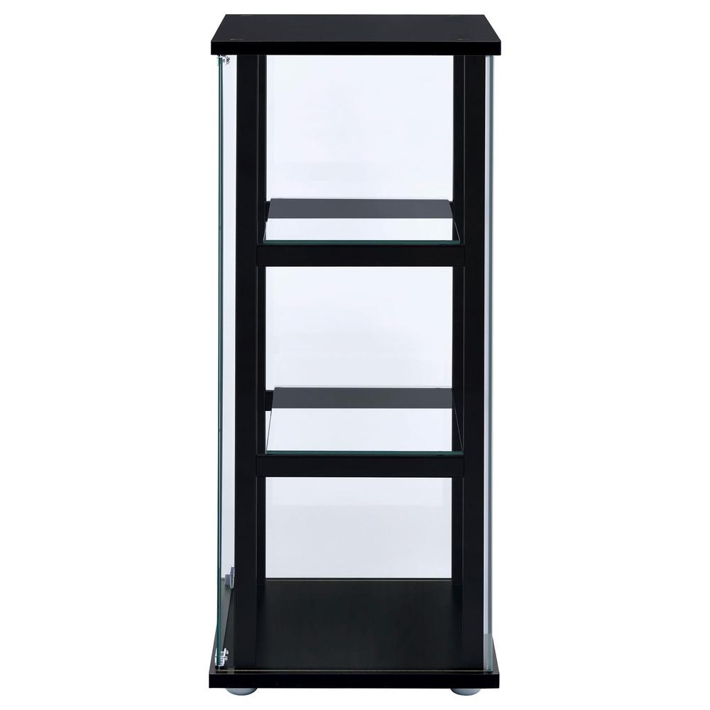Stylish Black Glass Curio Cabinet with Three Shelves for Displaying Treasures. Picture 3