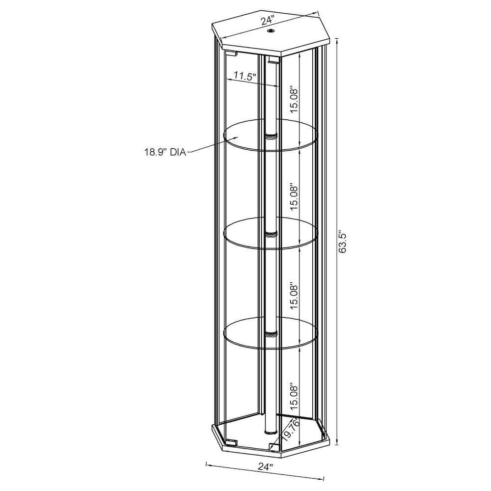 Zahavah 4-shelf Hexagonal Clear Glass Curio Cabinet Black. Picture 5