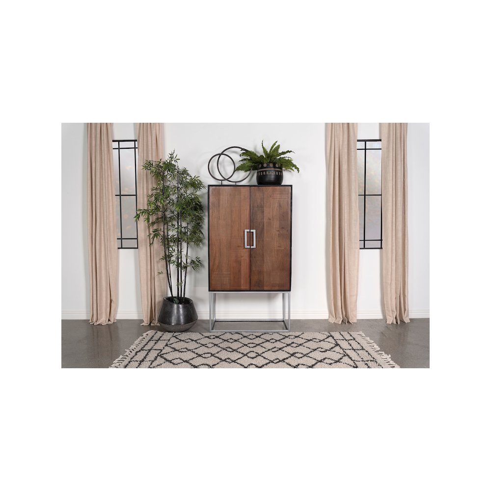 Borman 2-door Home Bar Cabinet Wine Storage Walnut and Black. Picture 14