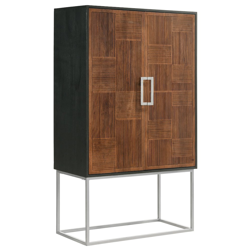 Borman 2-door Home Bar Cabinet Wine Storage Walnut and Black. Picture 1