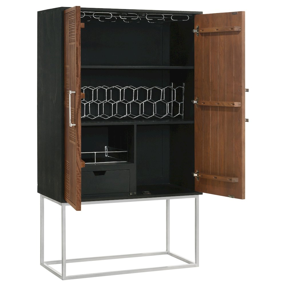 Borman 2-door Home Bar Cabinet Wine Storage Walnut and Black. Picture 2