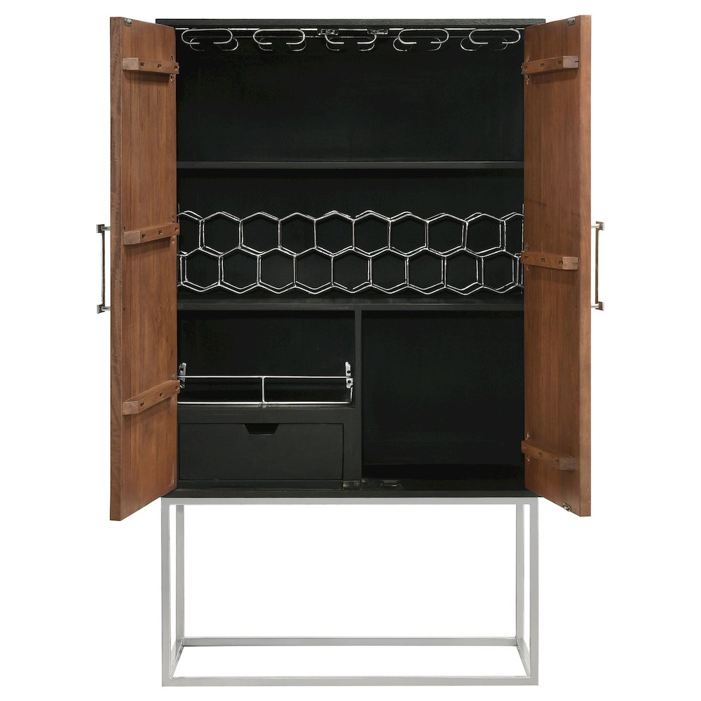 Borman 2-door Home Bar Cabinet Wine Storage Walnut and Black. Picture 4