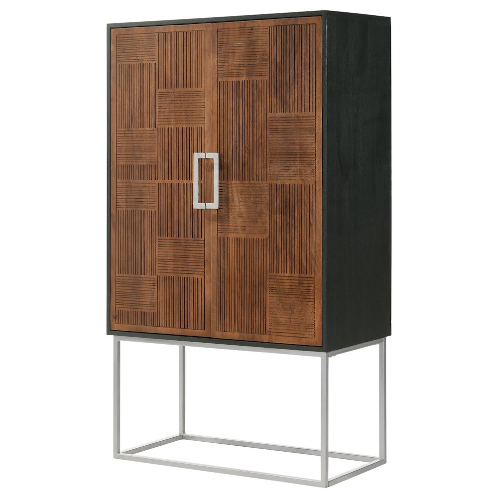 Borman 2-door Home Bar Cabinet Wine Storage Walnut and Black. Picture 5
