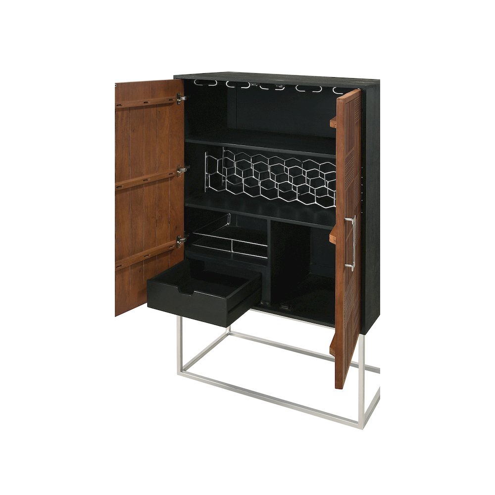 Borman 2-door Home Bar Cabinet Wine Storage Walnut and Black. Picture 10