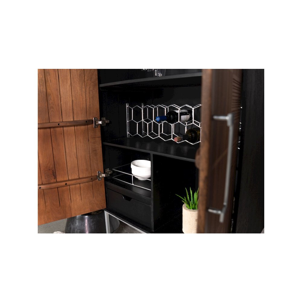 Borman 2-door Home Bar Cabinet Wine Storage Walnut and Black. Picture 11