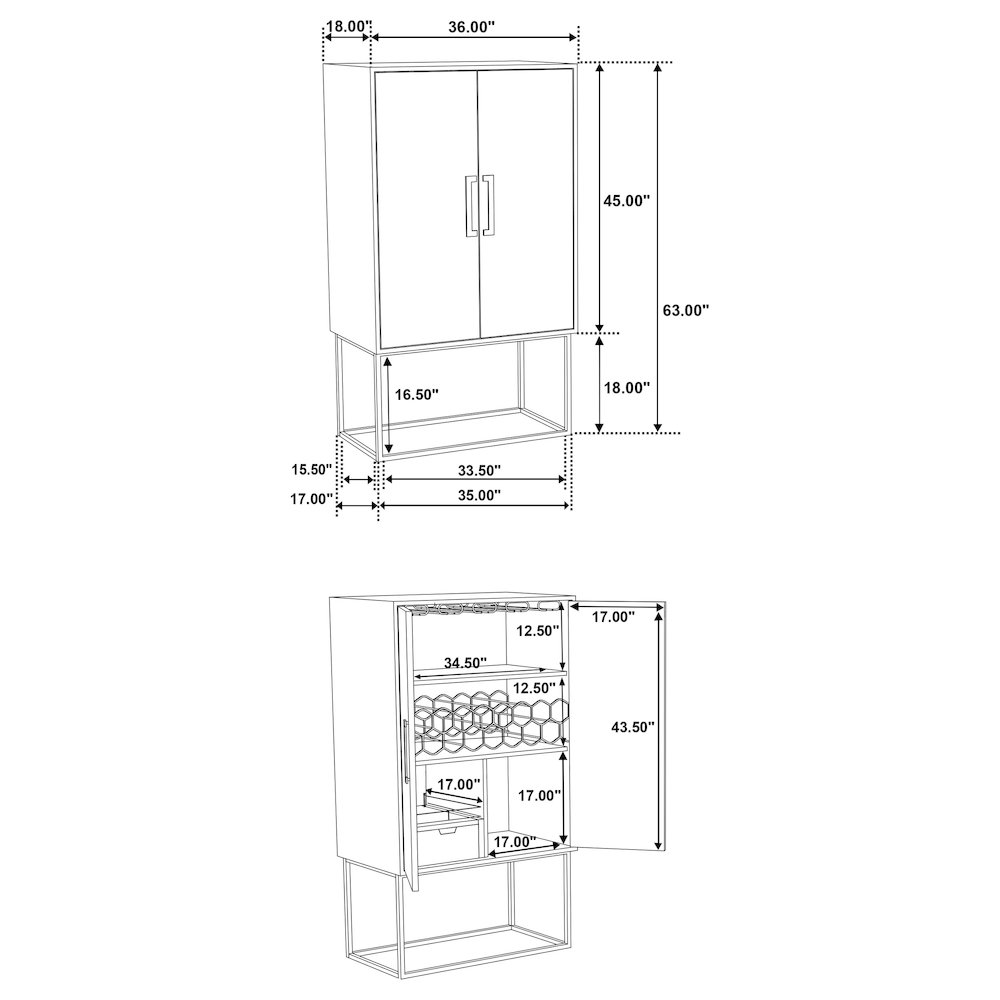Borman 2-door Home Bar Cabinet Wine Storage Walnut and Black. Picture 16
