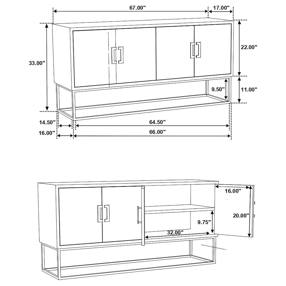 Borman 4-door Wood Accent Cabinet Walnut and Black. Picture 17