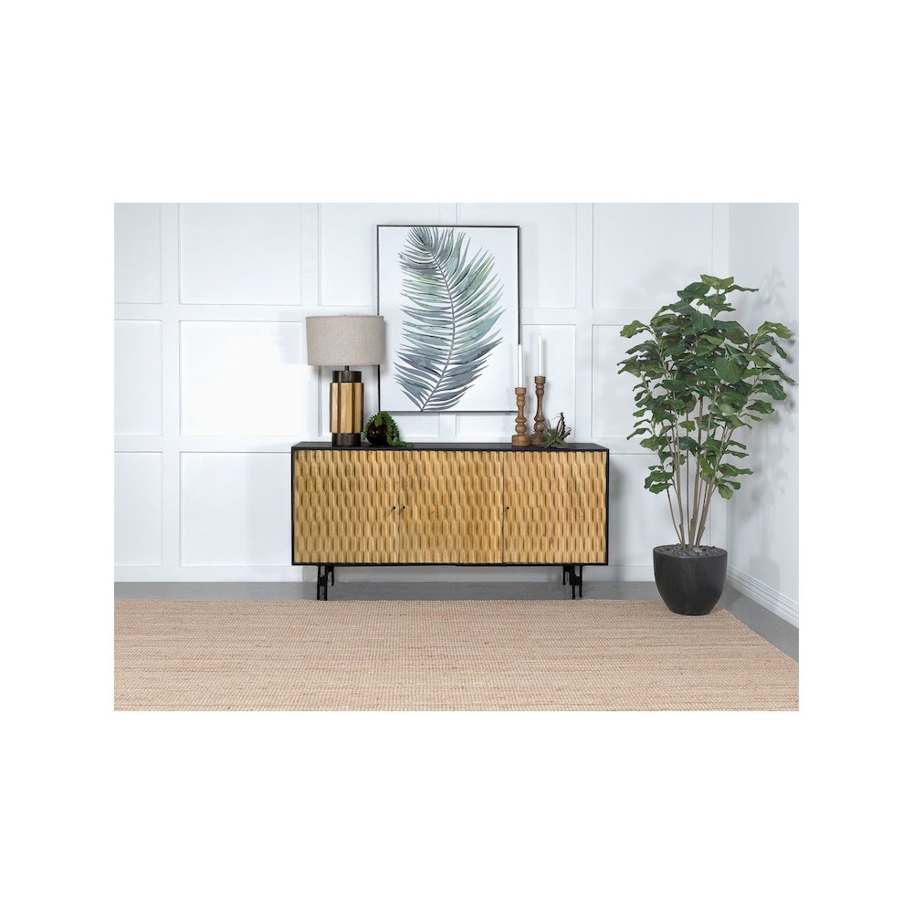 Aminah 3-door Wood Accent Cabinet Natural and Black. Picture 11