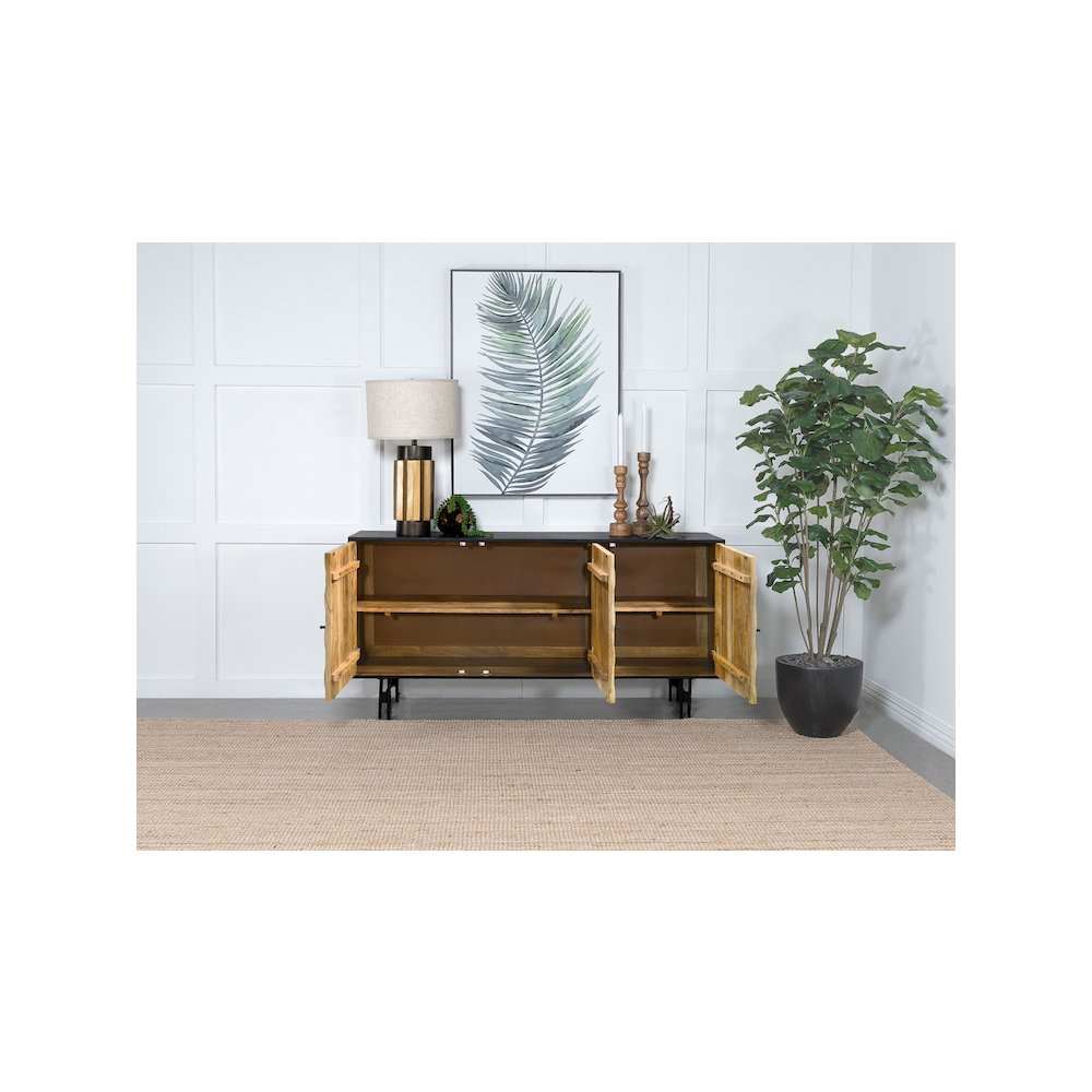 Aminah 3-door Wood Accent Cabinet Natural and Black. Picture 13