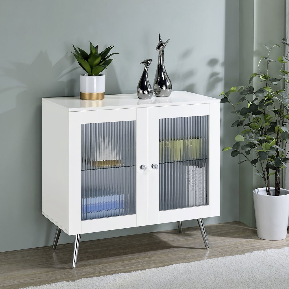 Nieta 2-door Engineered Wood Accent Cabinet White High Gloss. Picture 11