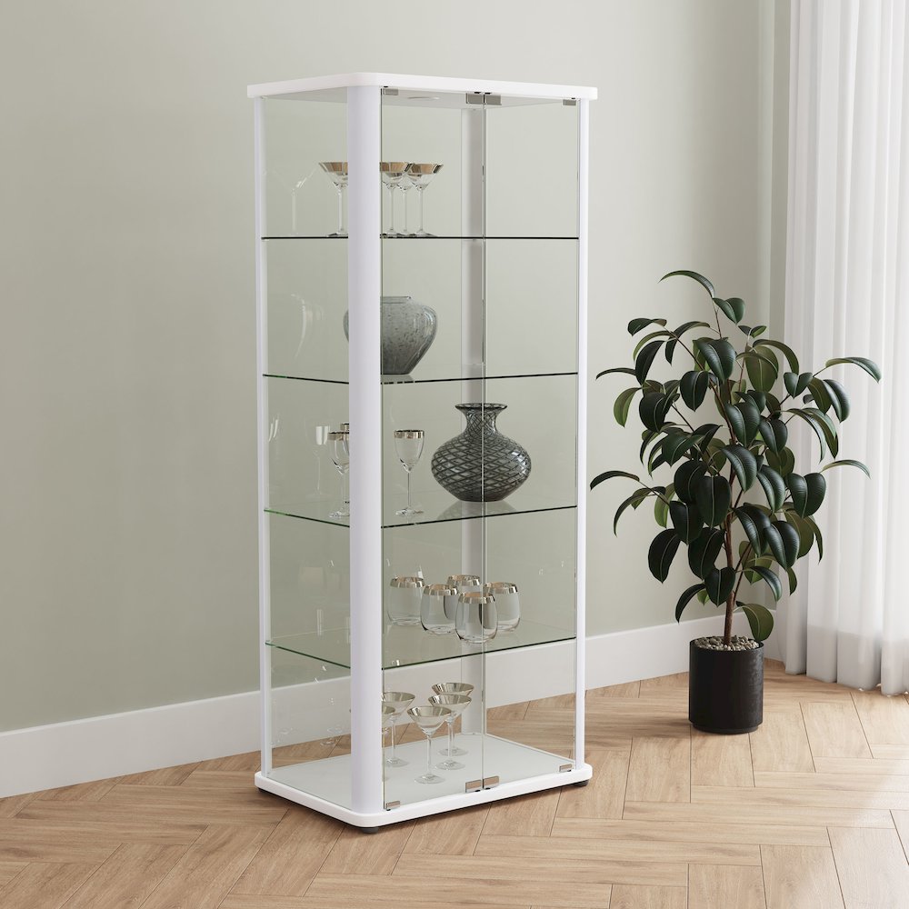 Aero 5-shelf Display Curio Cabinet with LED Lighting White. Picture 12